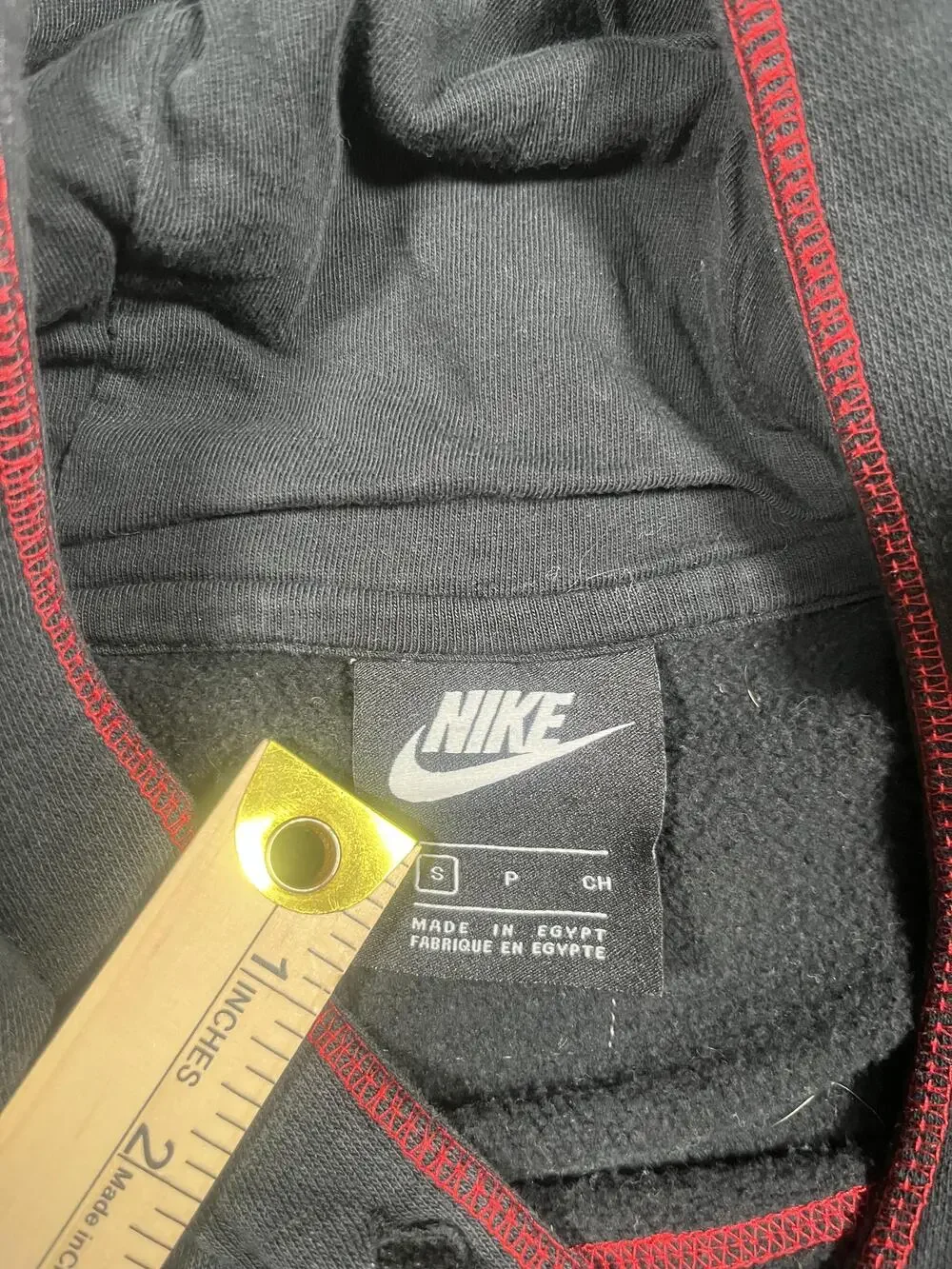 Nike Hoodie Mens Small Black Pullover Fleece Multicolor Stitch Swoosh Sweatshirt